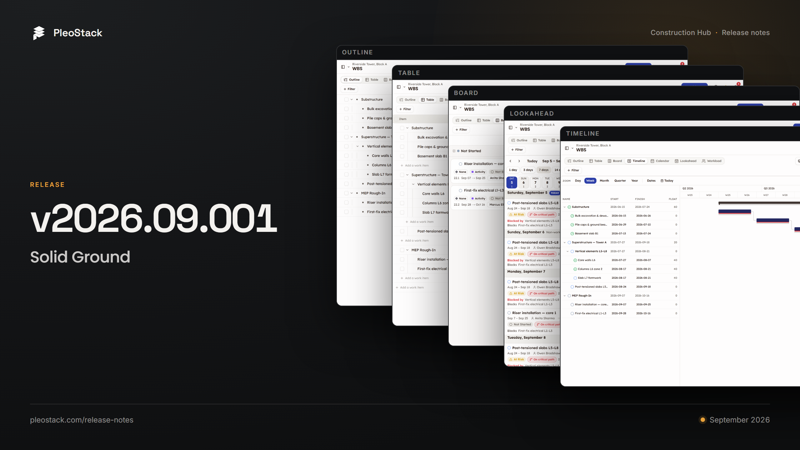 Solid Ground, Construction Hub release v2026.09.001 — PleoStack Field Notes
