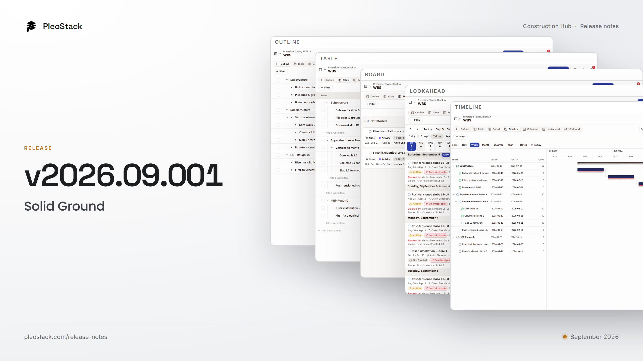 Solid Ground, Construction Hub release v2026.09.001 — PleoStack Field Notes