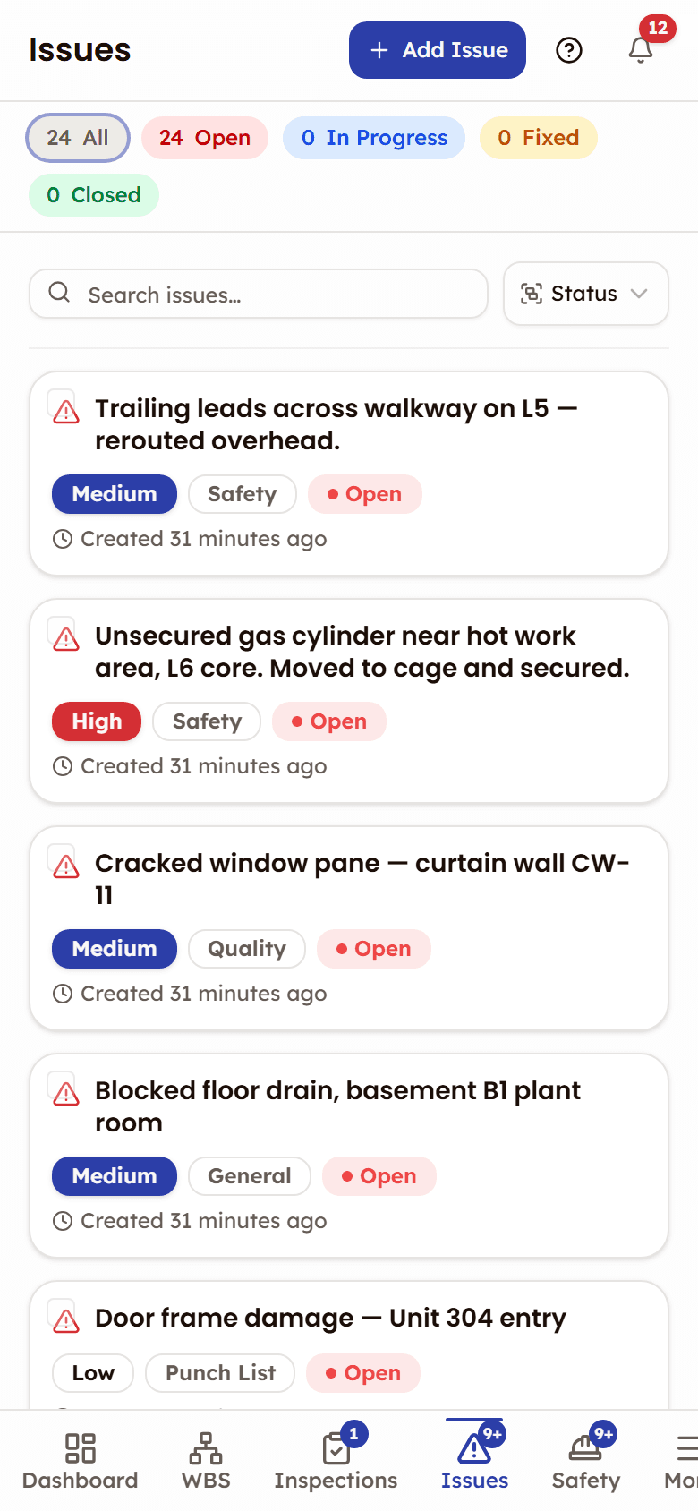 PleoStack issues list on a phone