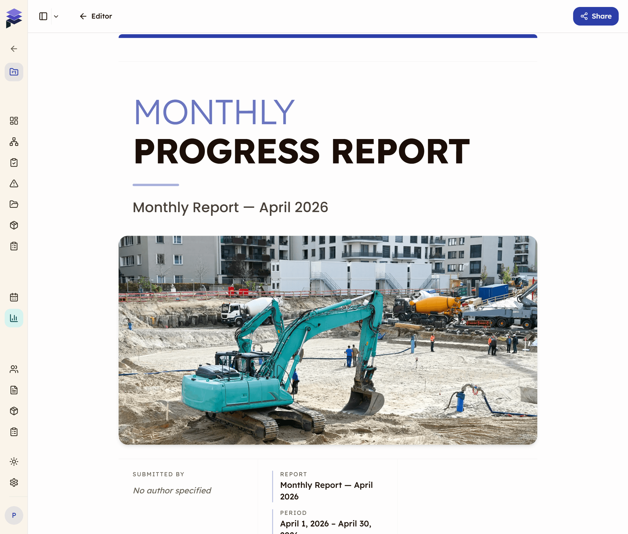 PleoStack Reports interface showing analytics charts and KPI dashboards
