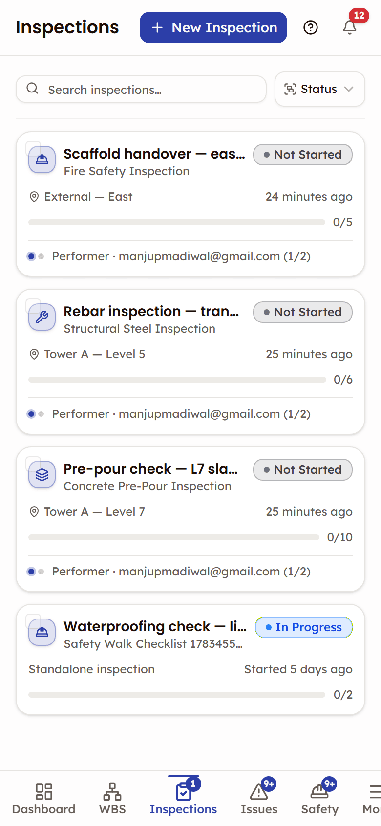 PleoStack inspections list on a phone