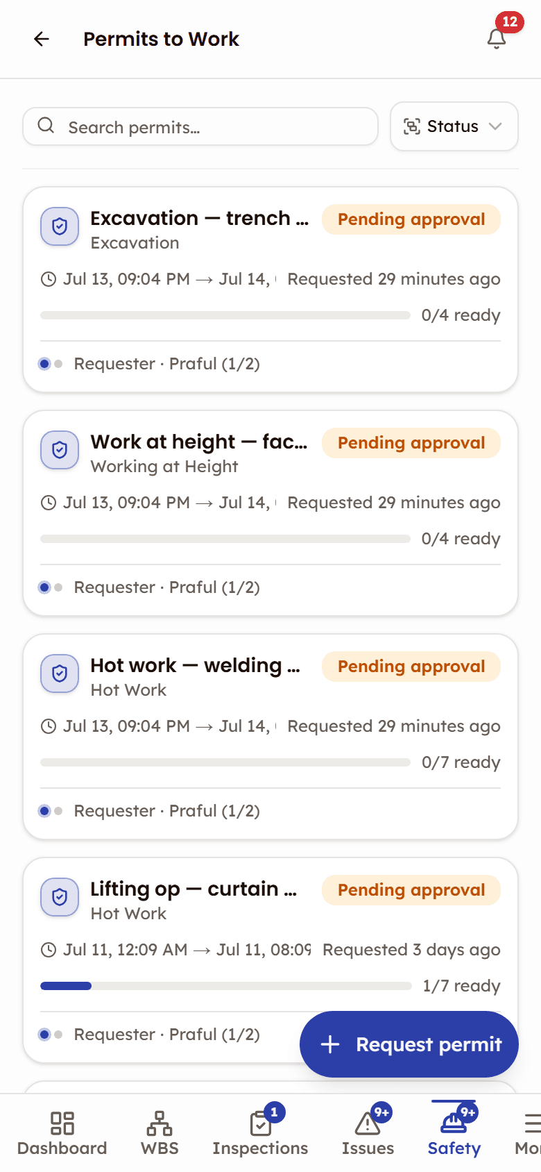 PleoStack permit-to-work hub on a phone