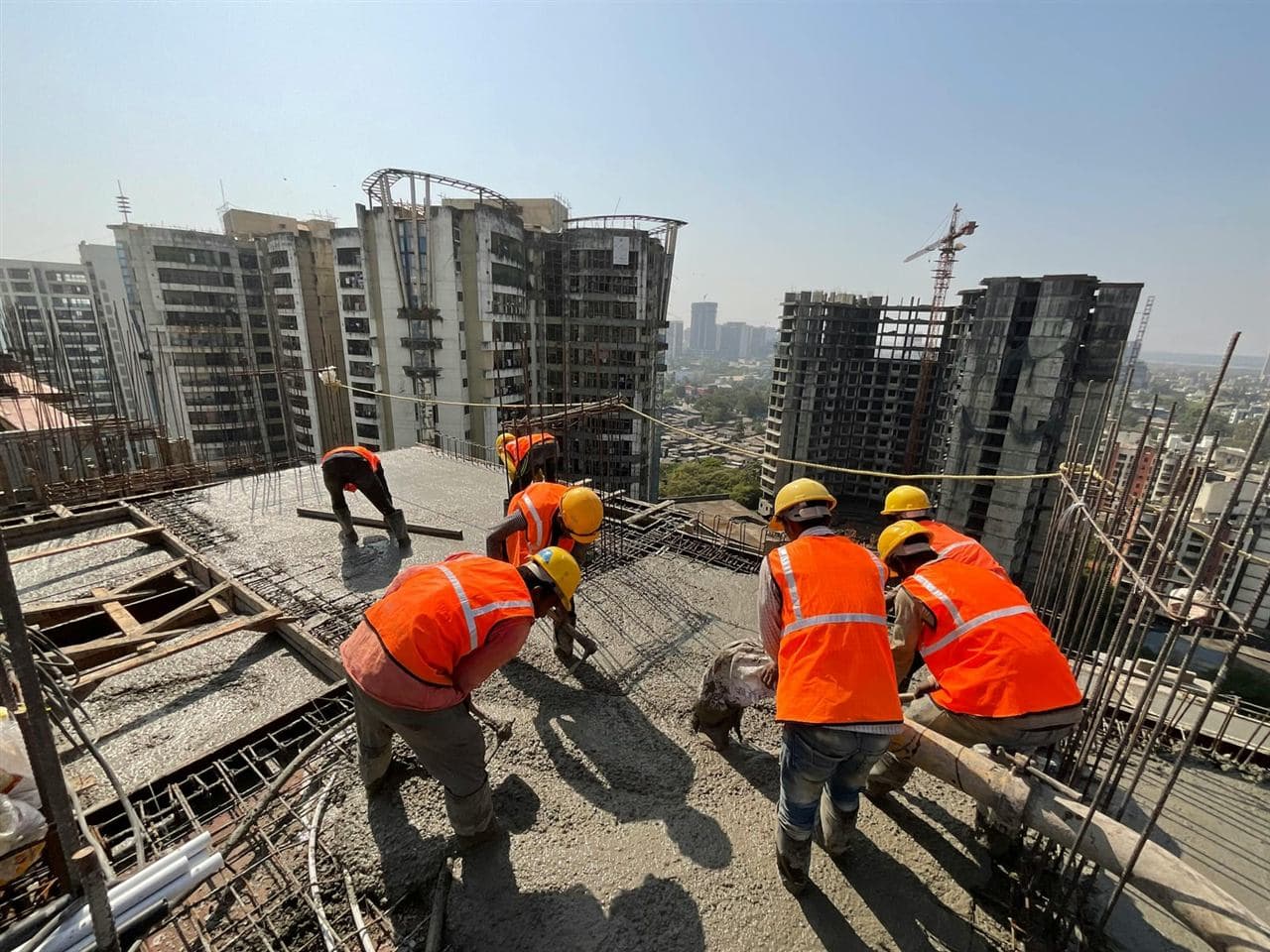 Workers at the city construction site