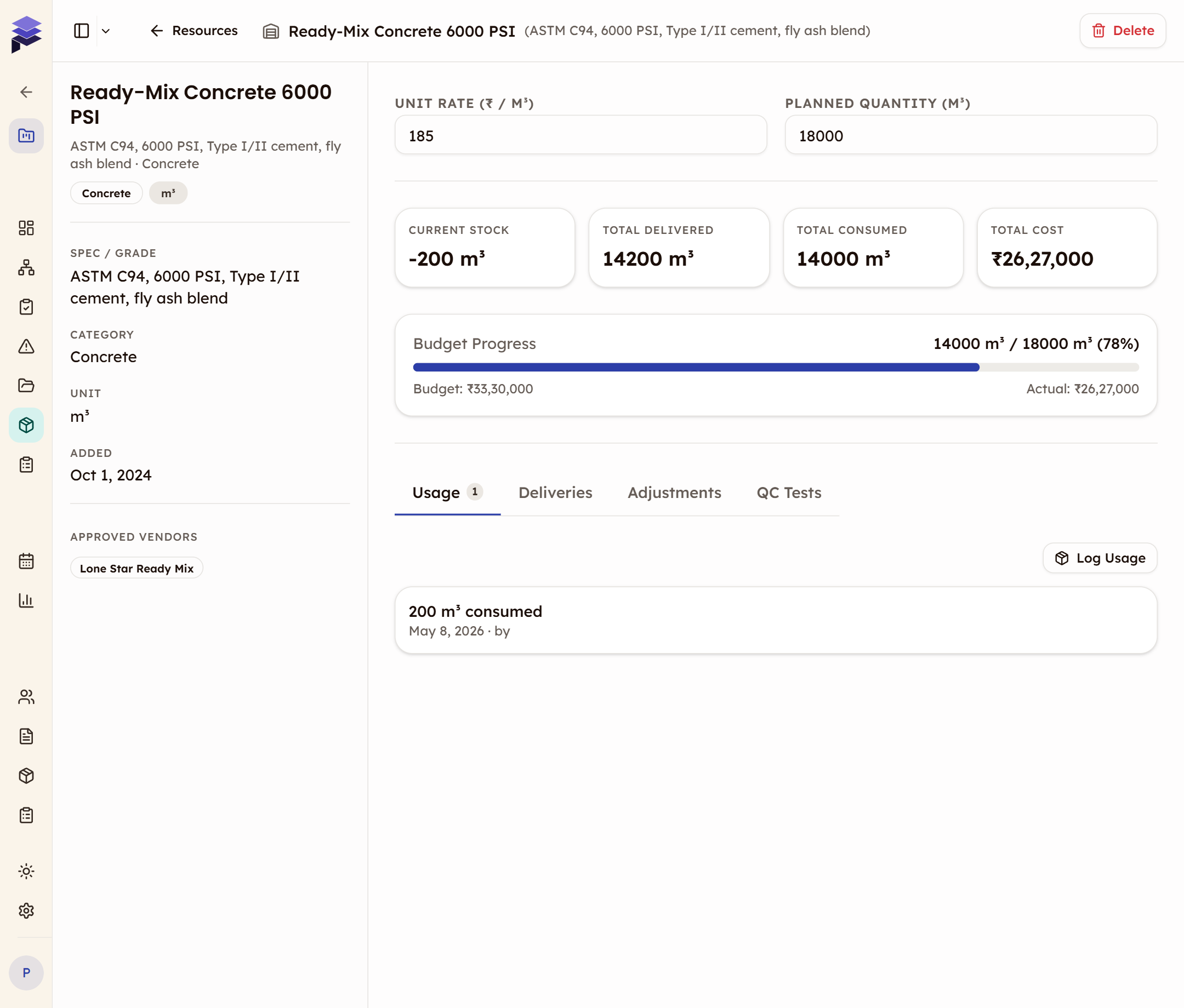 PleoStack Resources showing inventory, deliveries, and vendor tracking